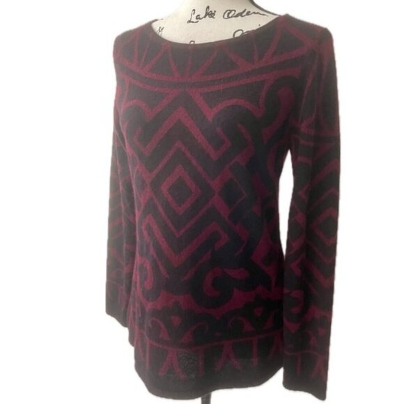 SOPHISTICATED CASHEMERE PULLOVER KNITTED SWEATER SYMETRIC GEOMETRIC PATTERN SZ S - Picture 1 of 16